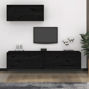 Berkfield TV Cabinets 3 pcs Black Solid Wood Pine