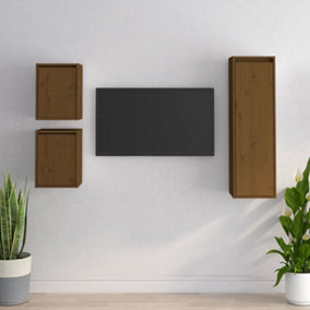Berkfield TV Cabinets 3 pcs Honey Brown Solid Wood Pine