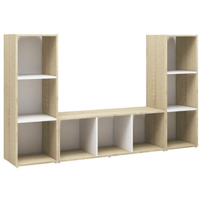 Berkfield TV Cabinets 3 pcs White and Sonoma Oak 107x35x37 cm Engineered Wood