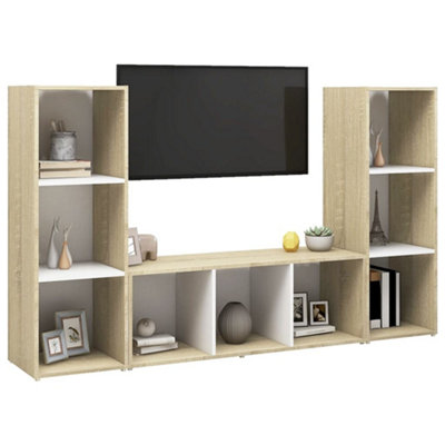 Berkfield TV Cabinets 3 pcs White and Sonoma Oak 107x35x37 cm Engineered Wood