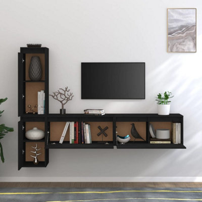 Berkfield TV Cabinets 4 pcs Black Solid Wood Pine