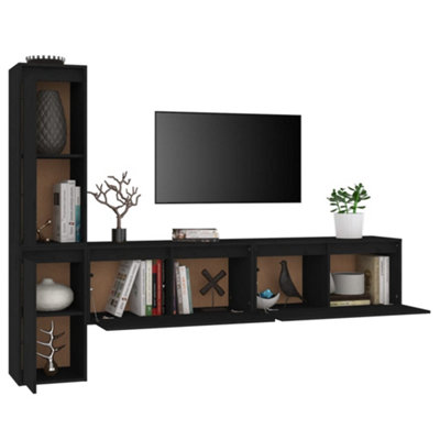 Berkfield TV Cabinets 4 pcs Black Solid Wood Pine