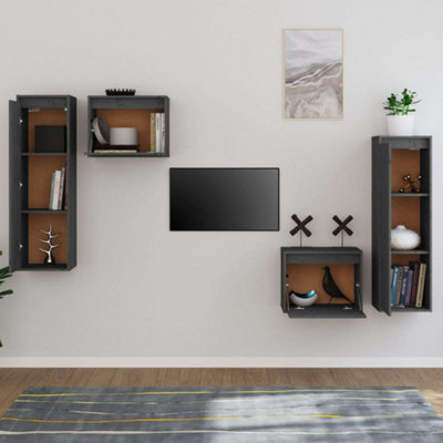 Berkfield TV Cabinets 4 pcs Grey Solid Wood Pine
