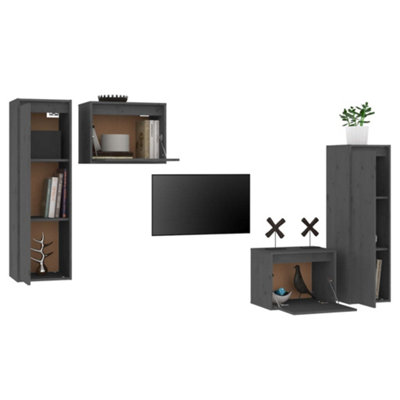 Berkfield TV Cabinets 4 pcs Grey Solid Wood Pine