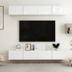 Berkfield TV Cabinets 4 pcs High Gloss White 100x30x30 cm Engineered Wood