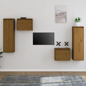 Berkfield TV Cabinets 4 pcs Honey Brown Solid Wood Pine