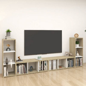Berkfield TV Cabinets 4 pcs White and Sonoma Oak 107x35x37 cm Engineered Wood