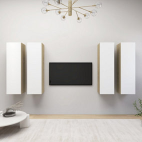 Berkfield TV Cabinets 4 pcs White and Sonoma Oak 30.5x30x110 cm Engineered Wood