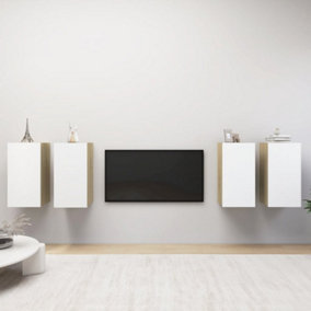 Berkfield TV Cabinets 4 pcs White and Sonoma Oak 30.5x30x60 cm Engineered Wood