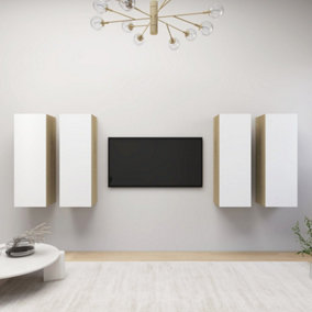 Berkfield TV Cabinets 4 pcs White and Sonoma Oak 30.5x30x90 cm Engineered Wood