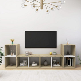 Berkfield TV Cabinets 4 pcs White and Sonoma Oak 72x35x36.5 cm Engineered Wood