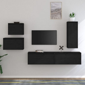 Berkfield TV Cabinets 5 pcs Black Solid Wood Pine