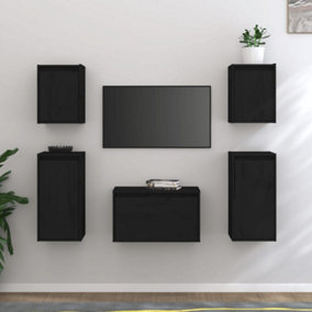 Berkfield TV Cabinets 5 pcs Black Solid Wood Pine