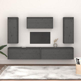 Berkfield TV Cabinets 5 pcs Grey Solid Wood Pine