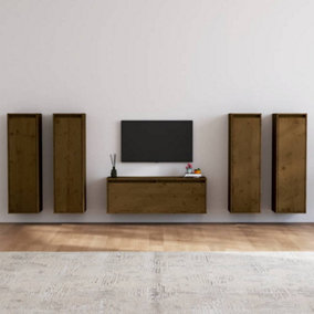 Berkfield TV Cabinets 5 pcs Honey Brown Solid Wood Pine