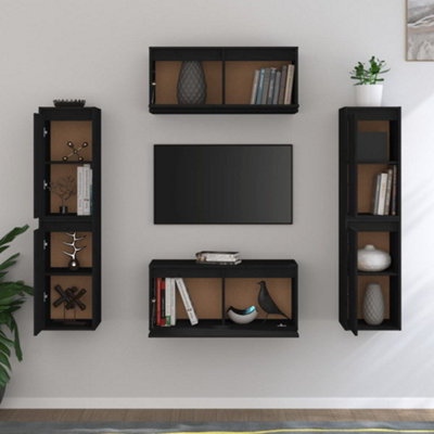 Berkfield TV Cabinets 6 pcs Black Solid Wood Pine