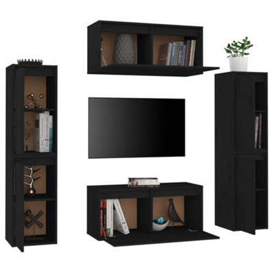 Berkfield TV Cabinets 6 pcs Black Solid Wood Pine