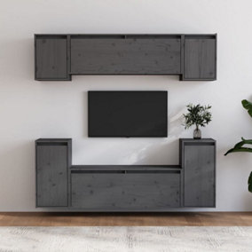 Berkfield TV Cabinets 6 pcs Grey Solid Wood Pine