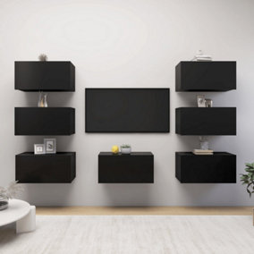 Berkfield TV Cabinets 7 pcs Black 30.5x30x60 cm Engineered Wood