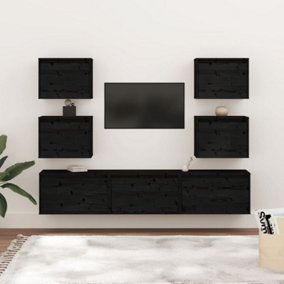 Berkfield TV Cabinets 7 pcs Black Solid Wood Pine