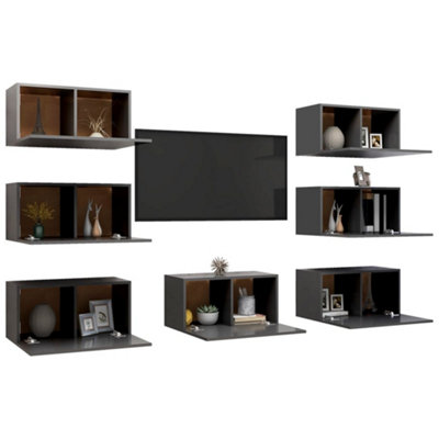 Berkfield TV Cabinets 7 pcs Grey 30.5x30x60 cm Engineered Wood