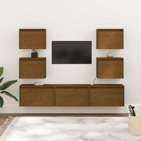Berkfield TV Cabinets 7 pcs Honey Brown Solid Wood Pine