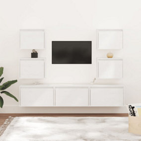 Berkfield TV Cabinets 7 pcs White Solid Wood Pine