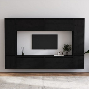 Berkfield TV Cabinets 8 pcs Black Solid Wood Pine