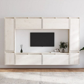 Berkfield TV Cabinets 8 pcs White Solid Wood Pine