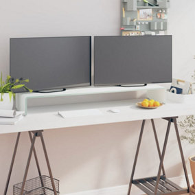 Berkfield TV Stand/Monitor Riser Glass White 110x30x13 cm