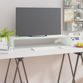 Berkfield TV Stand/Monitor Riser Glass White 80x30x13 cm