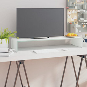 Berkfield TV Stand/Monitor Riser Glass White 90x30x13 cm