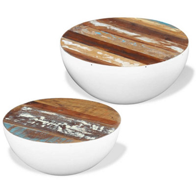 Berkfield Two Piece Bowl Shaped Coffee Table Set Solid Reclaimed Wood