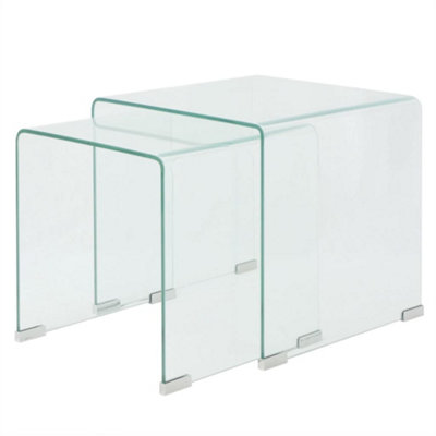 Berkfield Two Piece Nesting Table Set Tempered Glass Clear