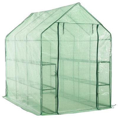 Berkfield Walk-in Greenhouse with 12 Shelves Steel 143x214x196 cm