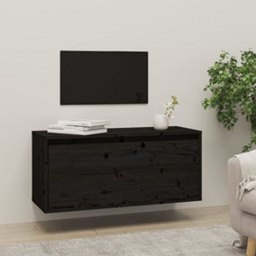 Berkfield Wall Cabinet Black 80x30x35 cm Solid Wood Pine