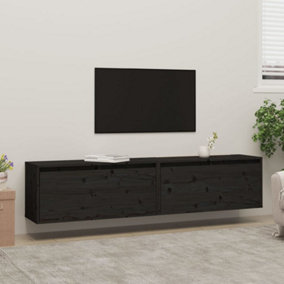 Berkfield Wall Cabinets 2 pcs Black 80x30x35 cm Solid Wood Pine
