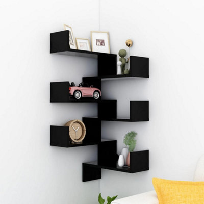 Berkfield Wall Corner Shelf 2 pcs Black 40x40x50 cm Engineered Wood ...