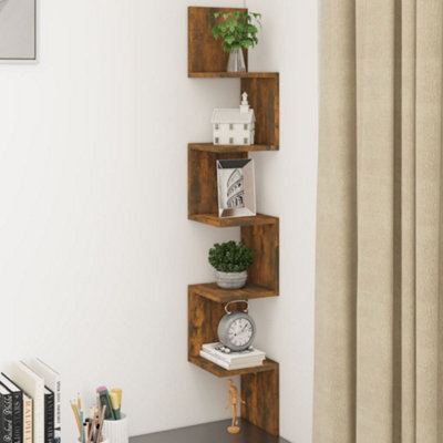 Berkfield Wall Corner Shelf Smoked Oak 20x20x127.5 cm Engineered Wood ...