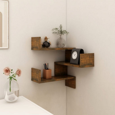 Berkfield Wall Corner Shelf Smoked Oak 40x40x50 cm Engineered Wood