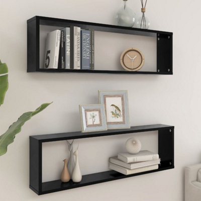 Berkfield Wall Cube Shelf 2 pcs Black 100x15x30 cm Engineered Wood