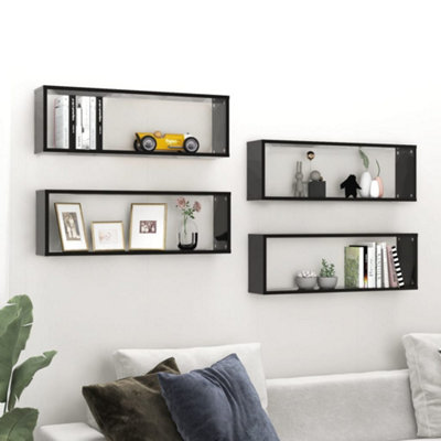 Berkfield Wall Cube Shelf 4 pcs Black 80x15x26.5 cm Engineered Wood