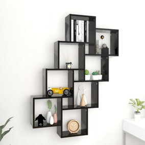 Berkfield Wall Cube Shelf Black 90x15x119 cm Engineered Wood