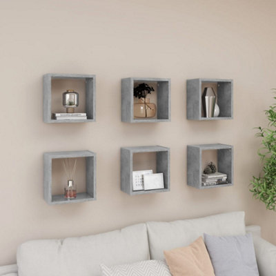 Berkfield Wall Cube Shelves 6 pcs Concrete Grey 26x15x26 cm
