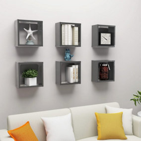 Berkfield Wall Cube Shelves 6 pcs High Gloss Grey 30x15x30 cm
