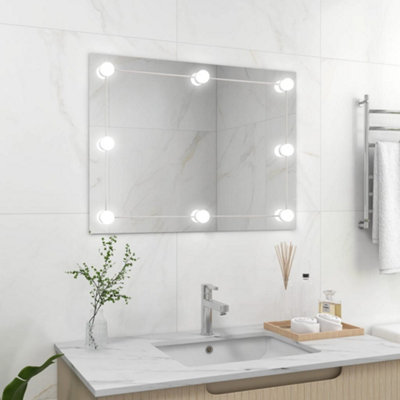 Berkfield Wall Frameless Mirror with LED Lights Rectangular Glass
