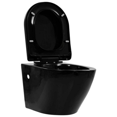 Berkfield Wall Hung Rimless Toilet Ceramic Black