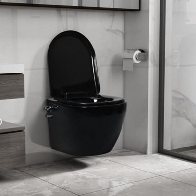 Berkfield Wall Hung Rimless Toilet with Bidet Function Ceramic Black