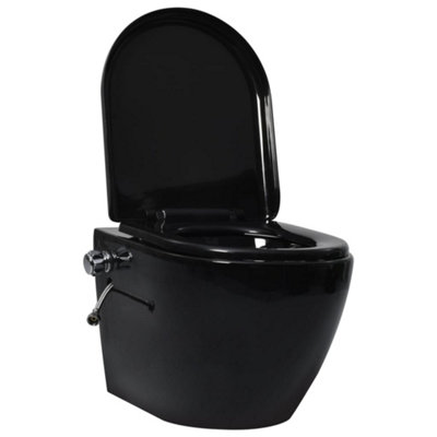 Berkfield Wall Hung Rimless Toilet with Bidet Function Ceramic Black