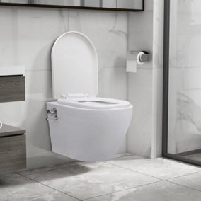 Berkfield Wall Hung Rimless Toilet with Bidet Function Ceramic White